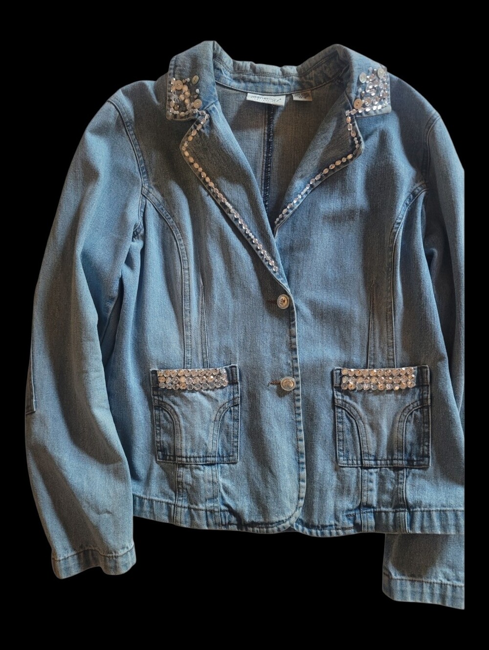 Light Blue Denim Blazer with Sequin Trim